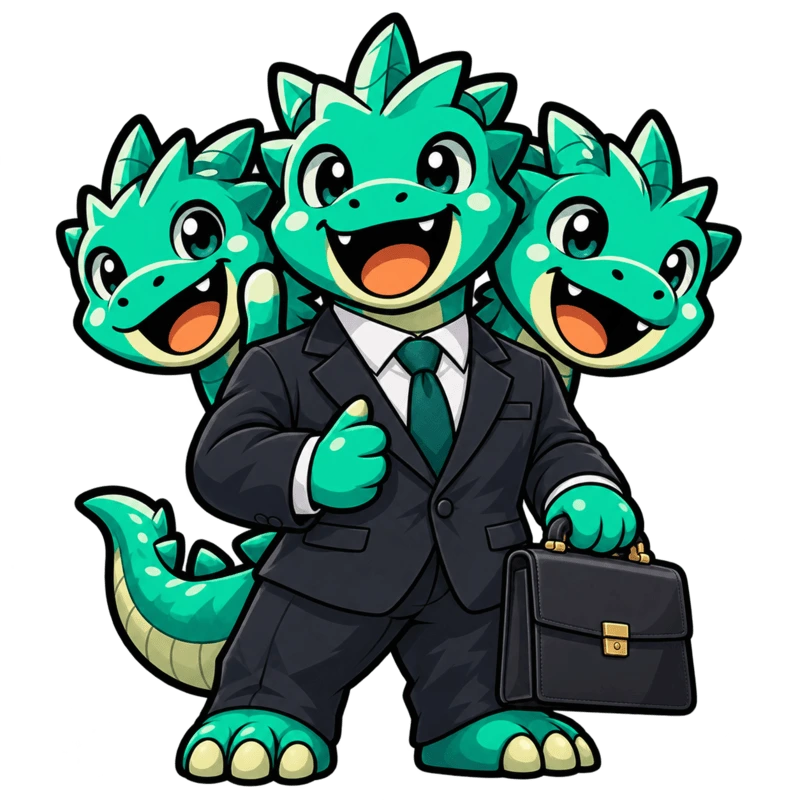 The Keydra mascot in a suit, holding a briefcase